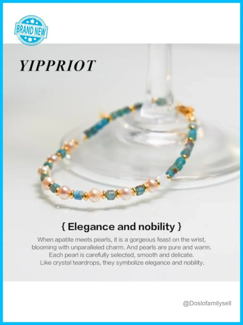 Natural Apatite Stretch Bracelet with Gold Plated Chain - Handmade Stackable